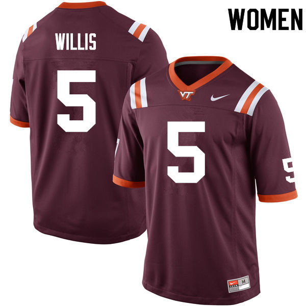Women #5 Ryan Willis Virginia Tech Hokies College Football Jerseys Sale-Maroon